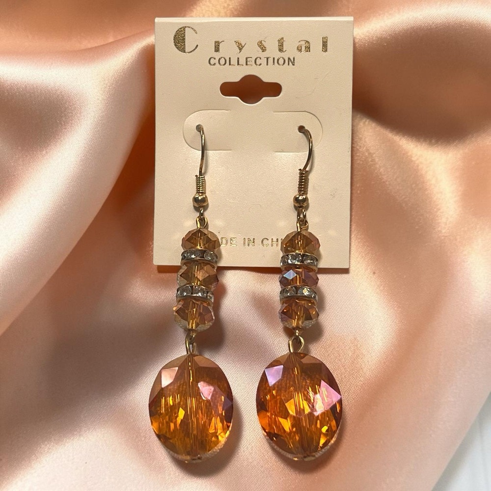 Orange Bead Dangle Earrings Large Crystal Boho Jewelry Crystal Collection 2.75in